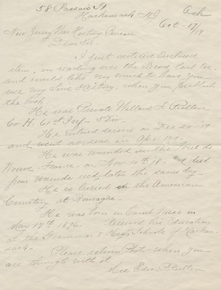 Willard F Pullen Mother's Correspondence